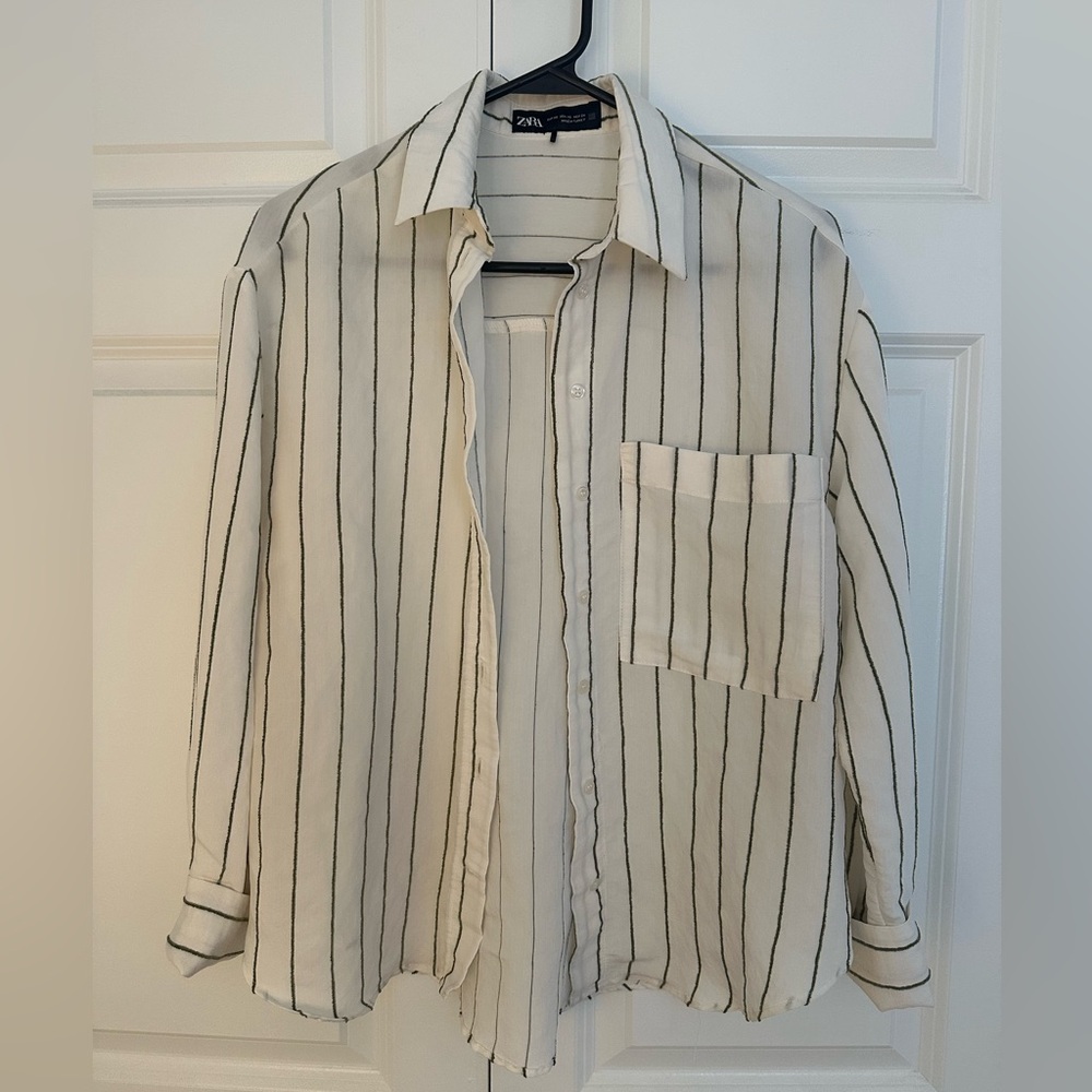Zara Oxford white and green shirt